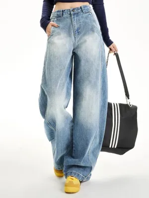 ASHORE SHOP Baggy Lt Blue Denim Pants Oversized Jeans