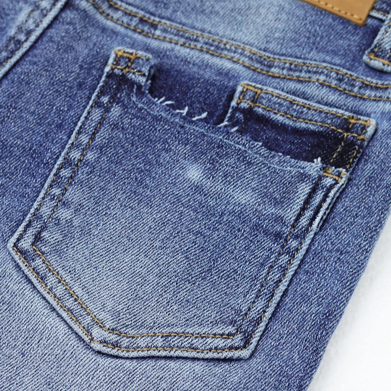Baby Little Boys Jeans Elastic Band Inside Straight Fit Ripped Denim Pants