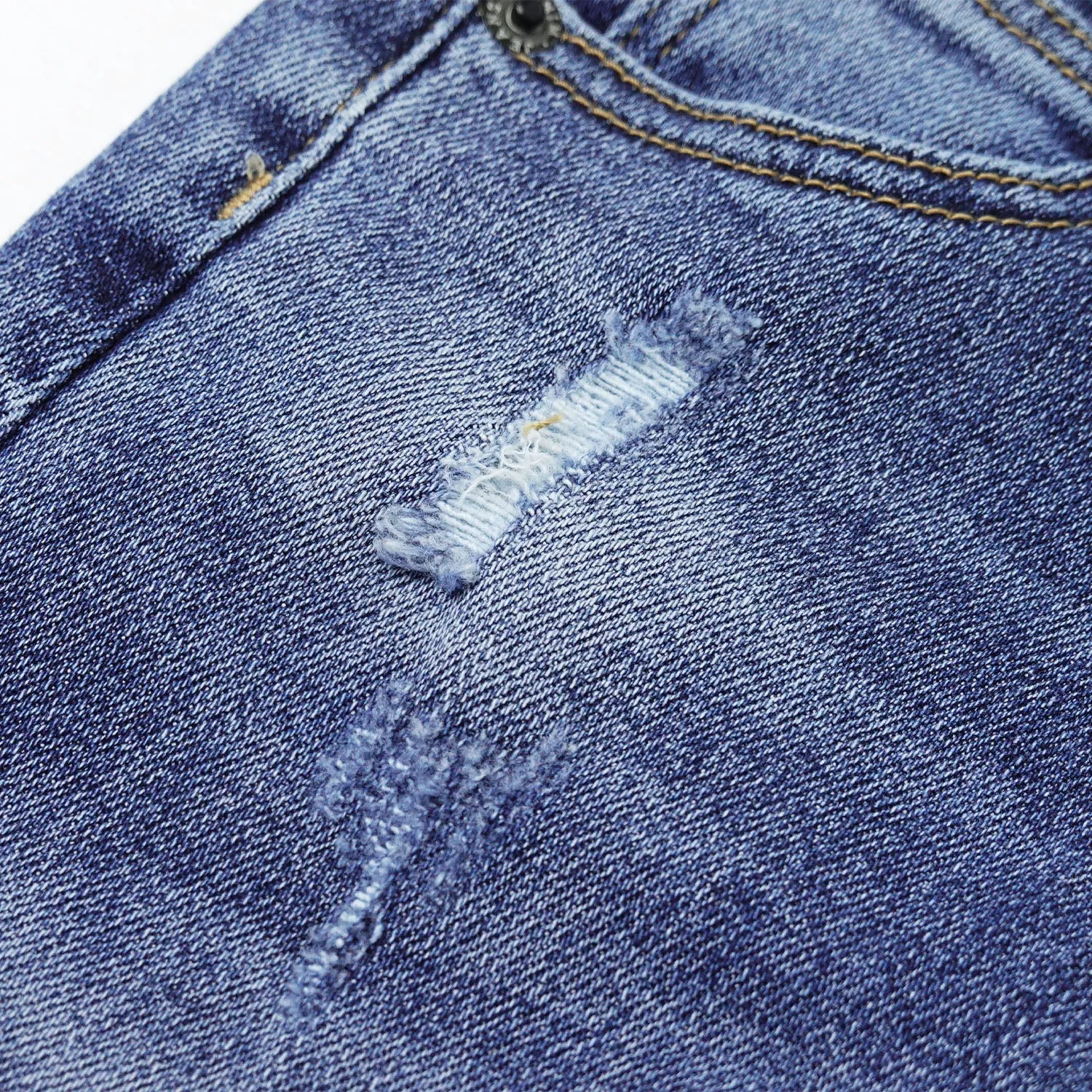 Baby Little Boys Jeans Elastic Band Inside Straight Fit Ripped Denim Pants