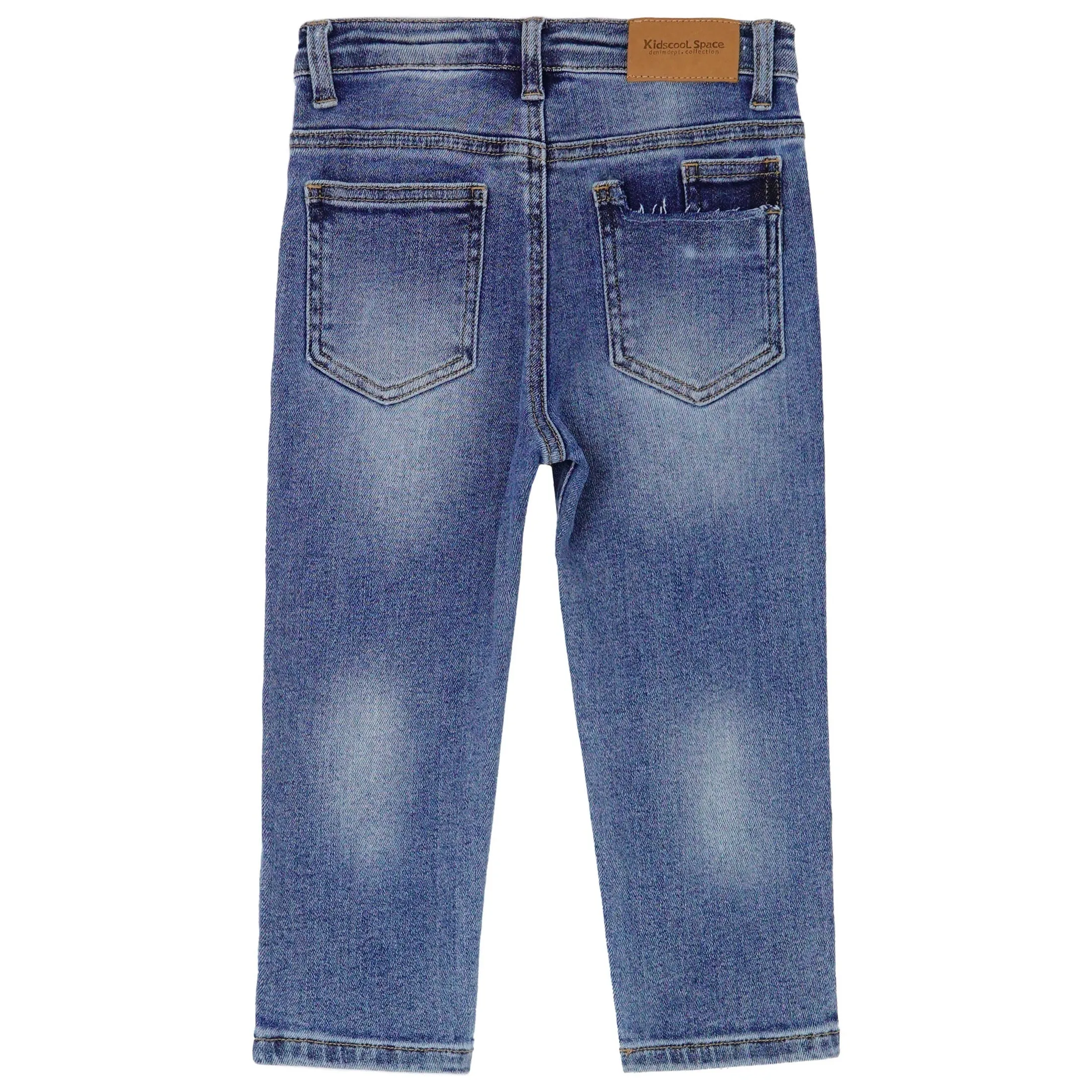 Baby Little Boys Jeans Elastic Band Inside Straight Fit Ripped Denim Pants