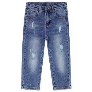 Baby Little Boys Jeans Elastic Band Inside Straight Fit Ripped Denim Pants