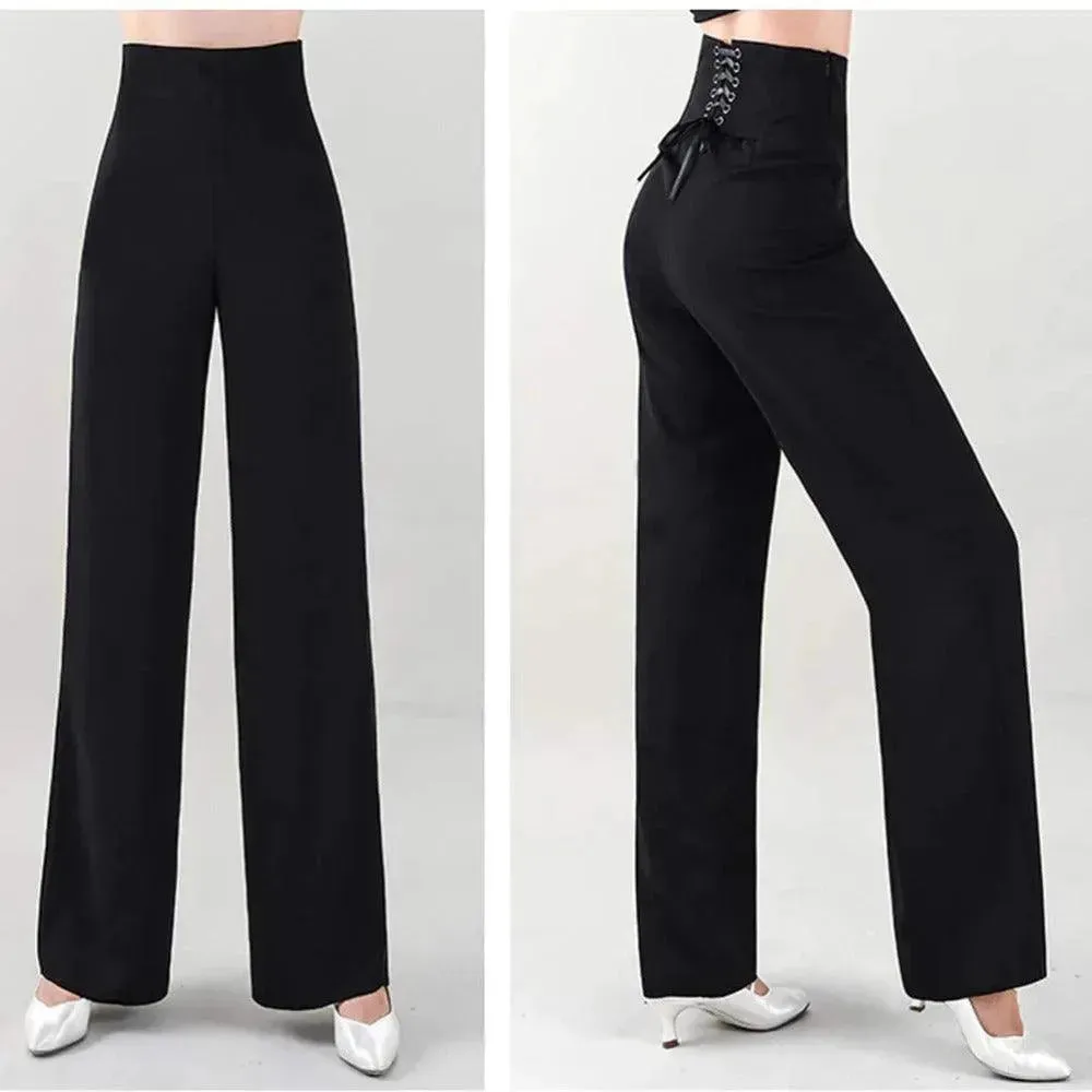 Black Dance Pants with High Waist Wide Leg Dance Pants for Women Latin Salsa Tango
