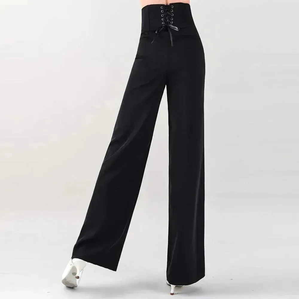 Black Dance Pants with High Waist Wide Leg Dance Pants for Women Latin Salsa Tango