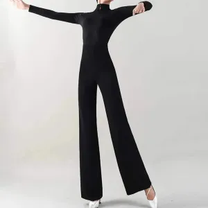 Black Dance Pants with High Waist Wide Leg Dance Pants for Women Latin Salsa Tango