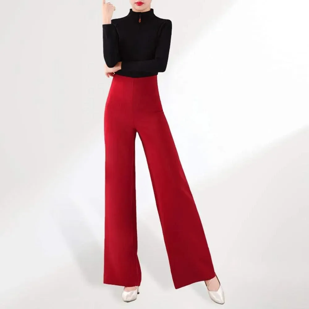 Black Dance Pants with High Waist Wide Leg Dance Pants for Women Latin Salsa Tango
