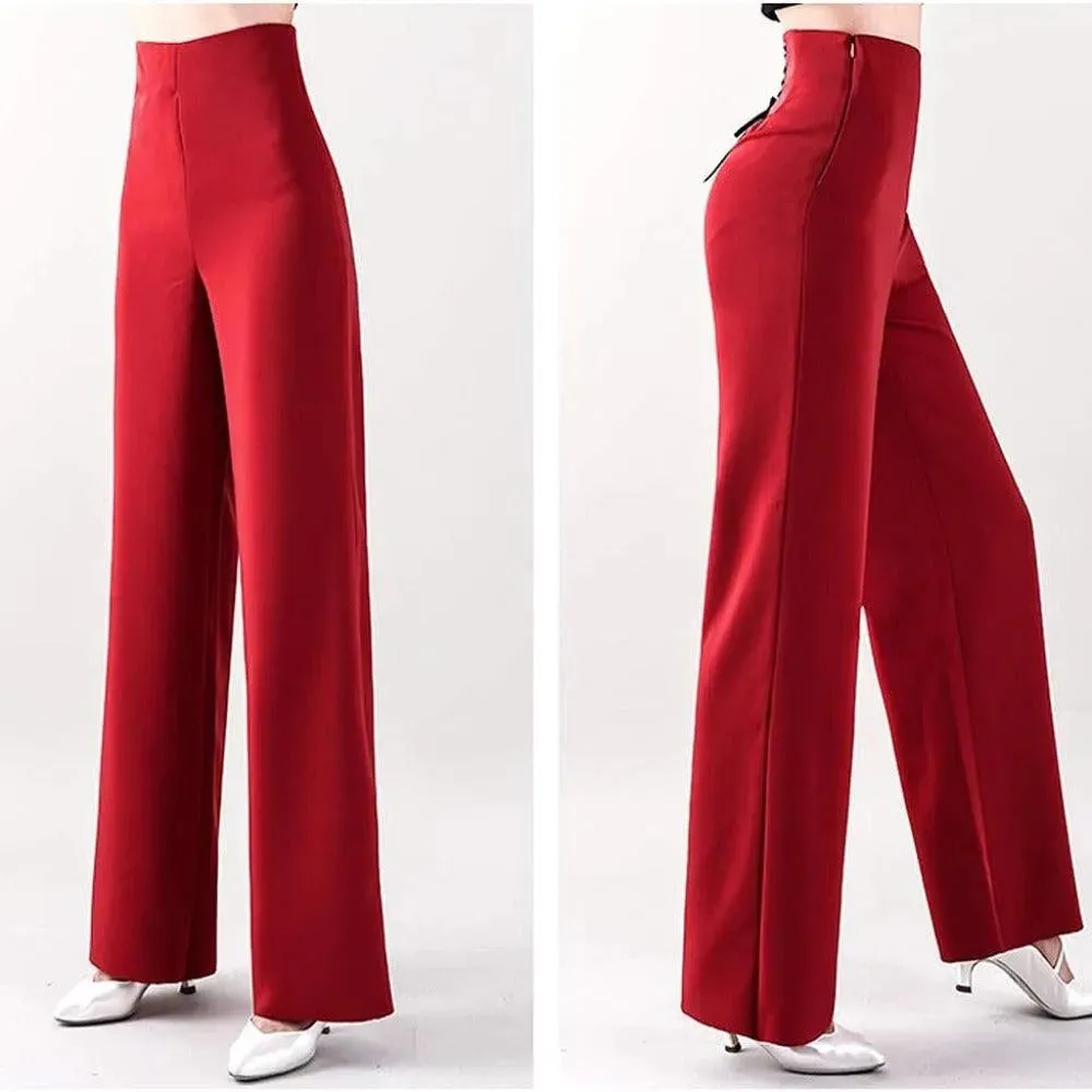 Black Dance Pants with High Waist Wide Leg Dance Pants for Women Latin Salsa Tango