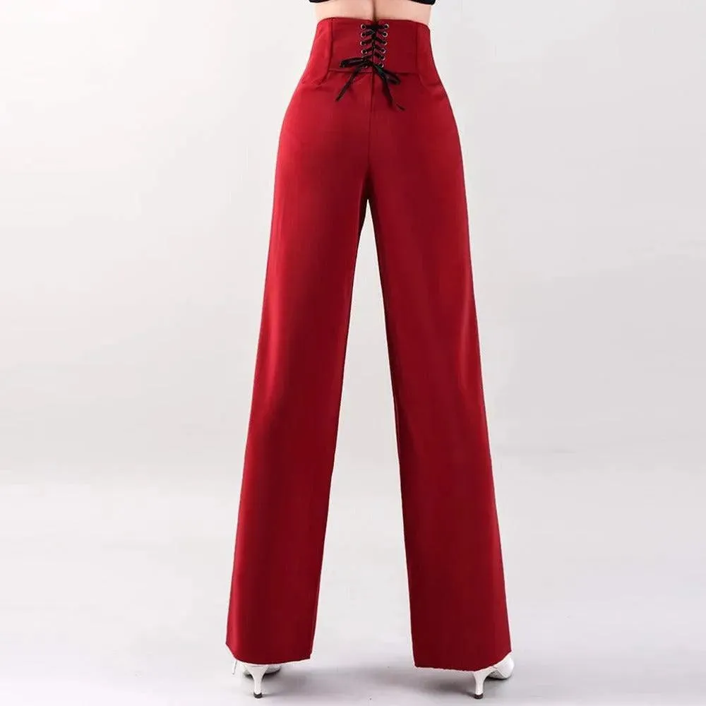 Black Dance Pants with High Waist Wide Leg Dance Pants for Women Latin Salsa Tango