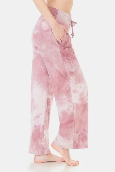 Buttery Soft Tie Die Drawstring Pants in Pink