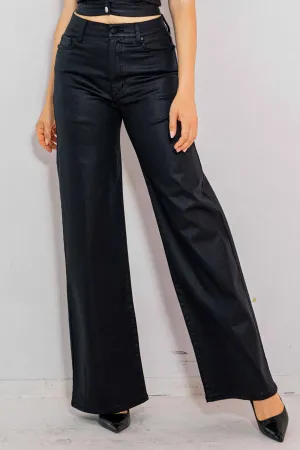 Coated Black Wide Leg Jeans