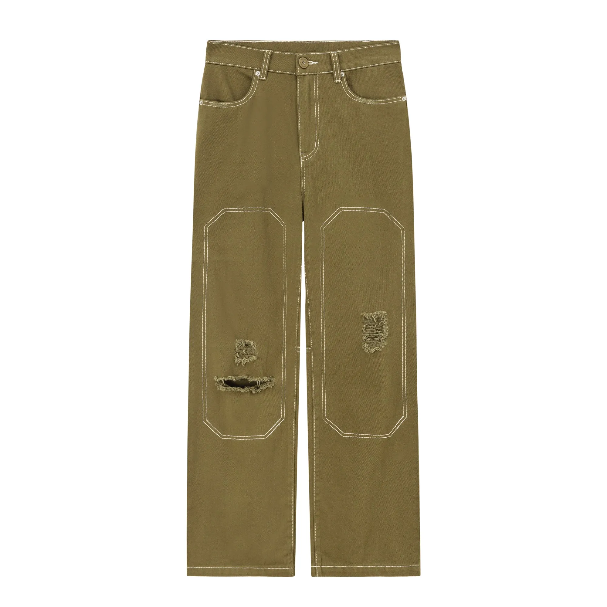 Distressed Ripped Outlined Cotton Wide Pants