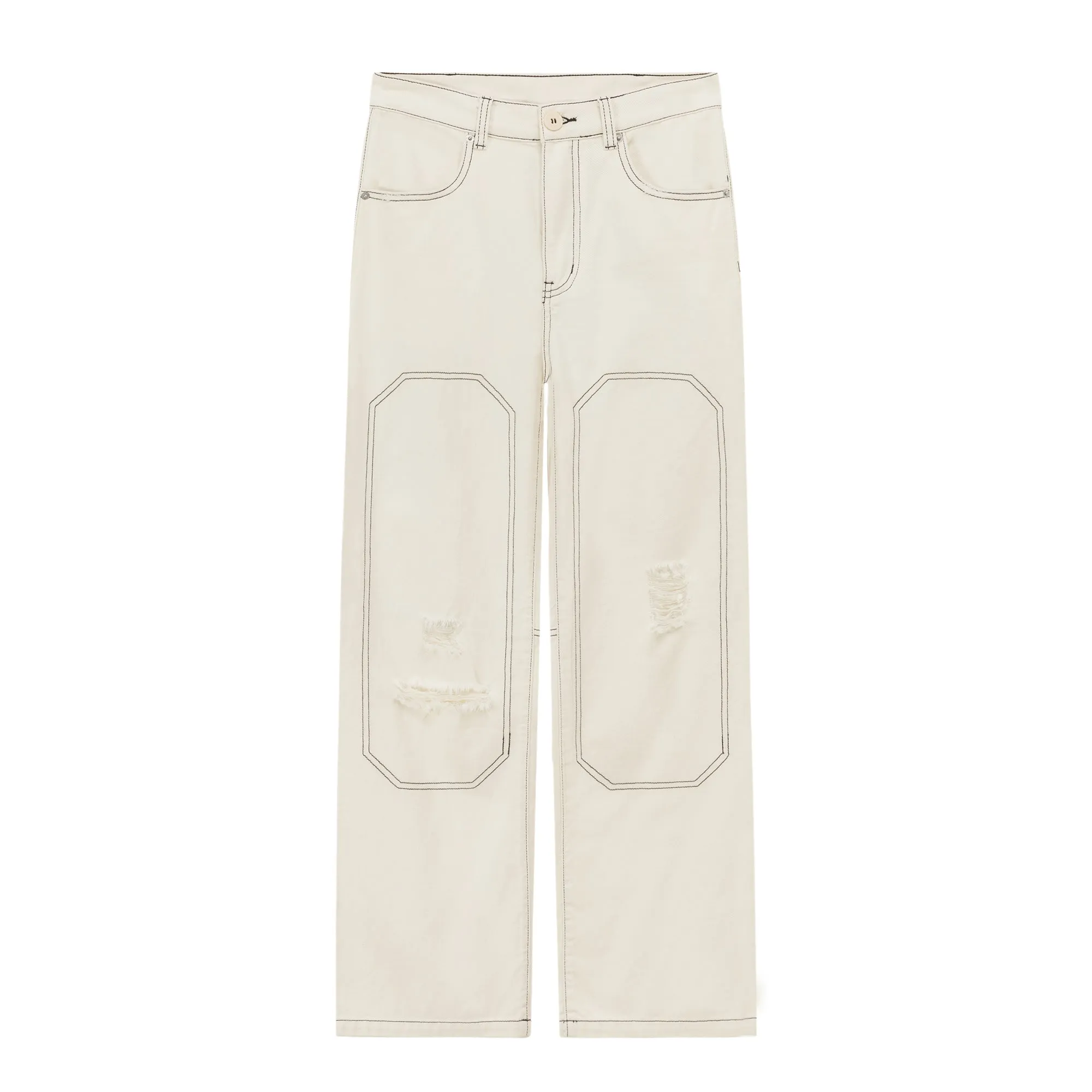 Distressed Ripped Outlined Cotton Wide Pants