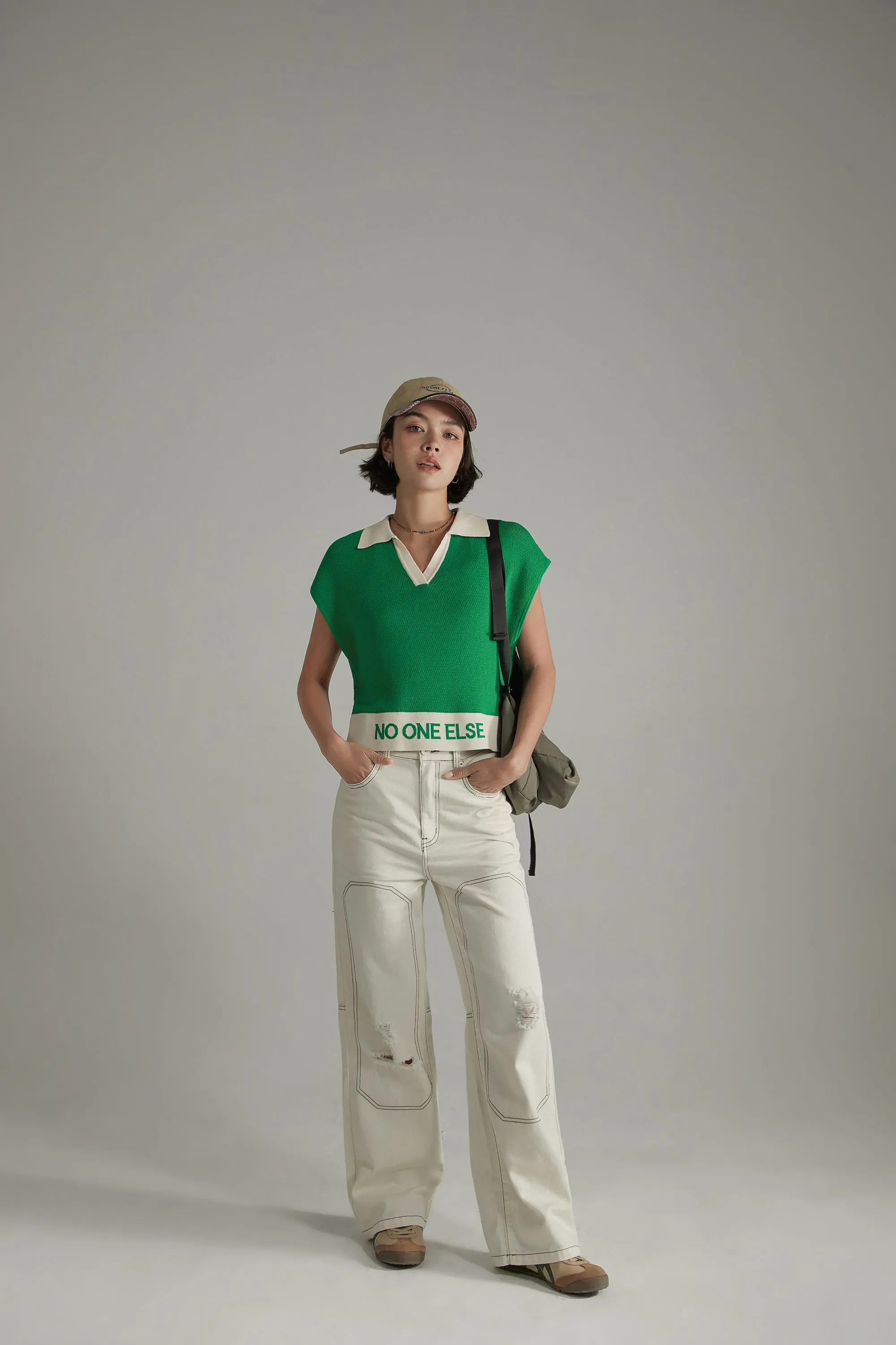 Distressed Ripped Outlined Cotton Wide Pants