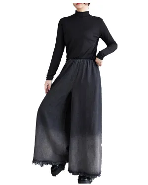 ellazhu Women's Pants Elastic Waist Wide Leg Pockets Color Block Baggy Loose Oversize Trouser GZ315