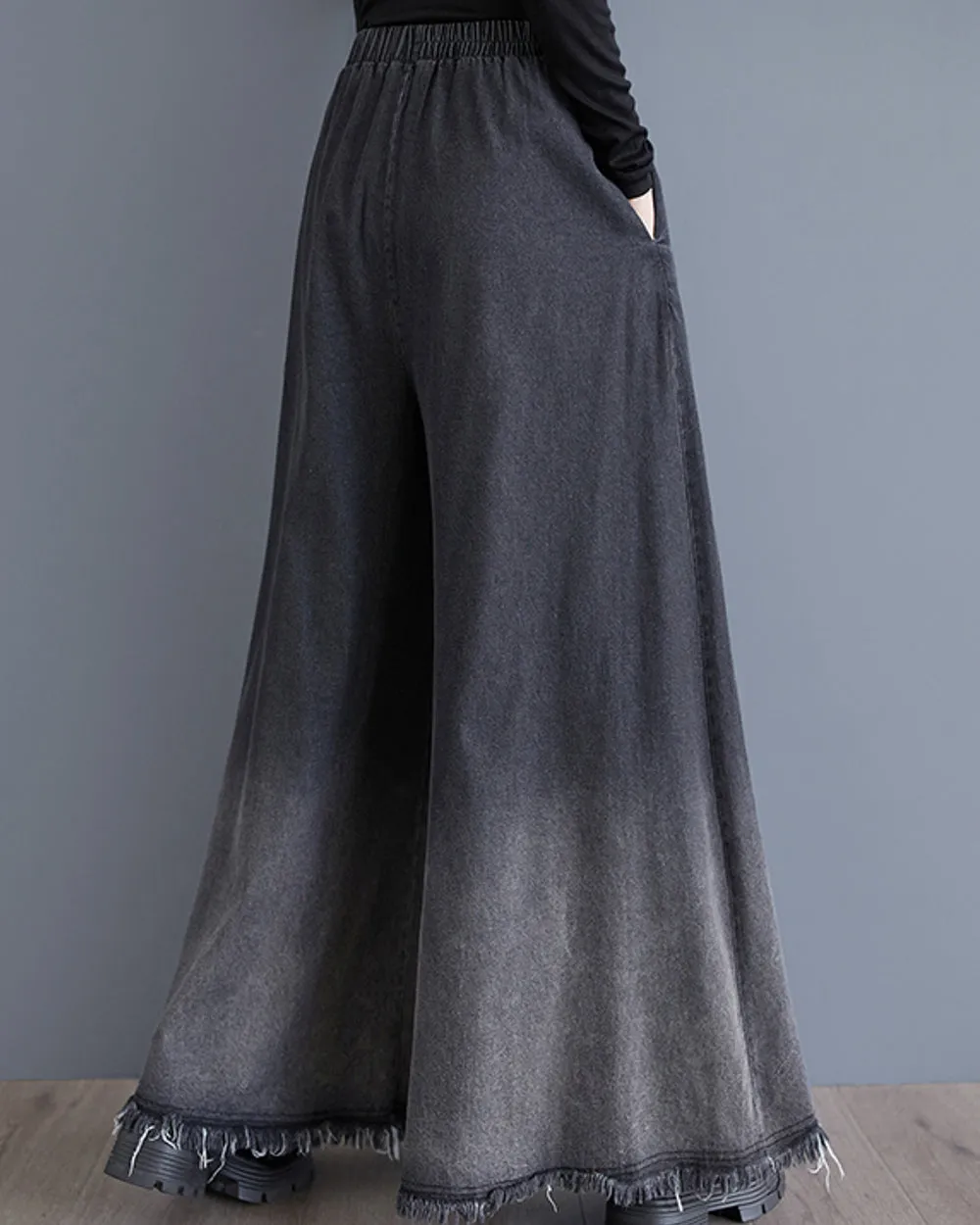 ellazhu Women's Pants Elastic Waist Wide Leg Pockets Color Block Baggy Loose Oversize Trouser GZ315