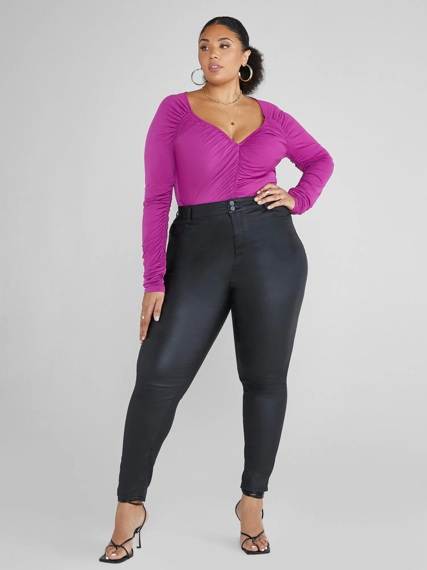Fashion To Figure - Deanna Coated Texture Faux Leather Pants