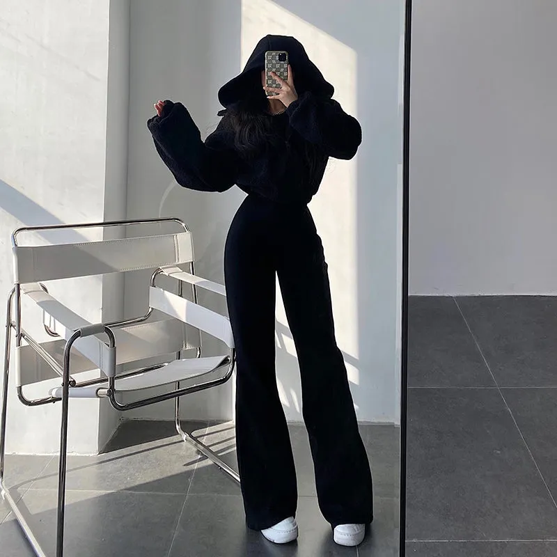 Hadley Solid Color High Waist Warm Flare Sweats Pants