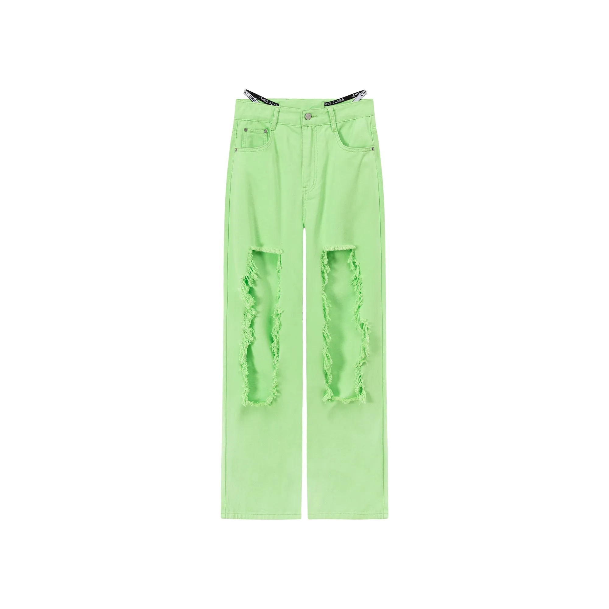 High Waist Distressed Ripped Open Wide-Leg Pants