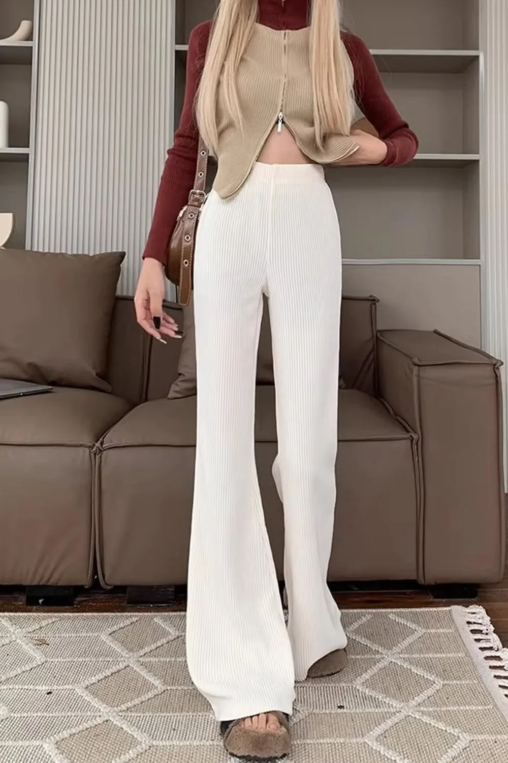 High Waist Slim Retro Corduroy Flare Pants