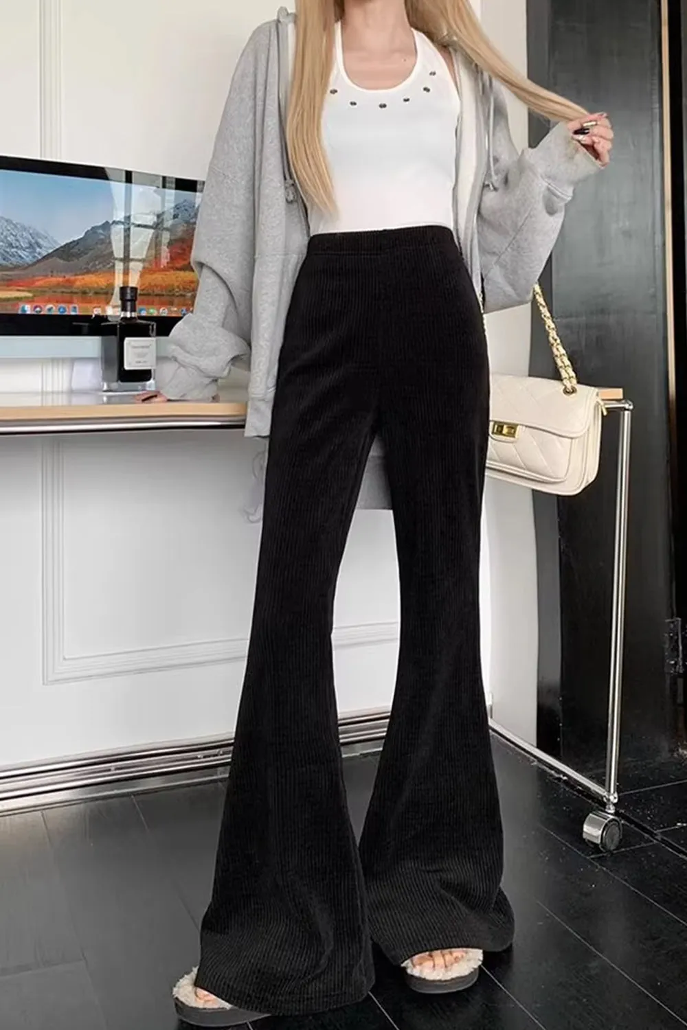 High Waist Slim Retro Corduroy Flare Pants