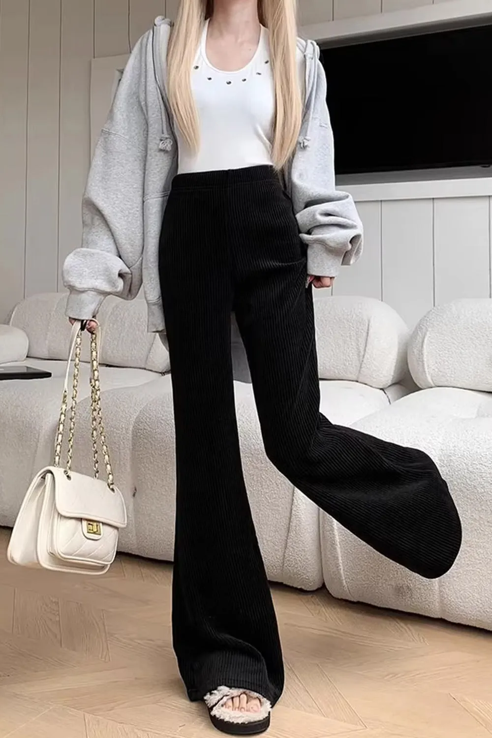 High Waist Slim Retro Corduroy Flare Pants