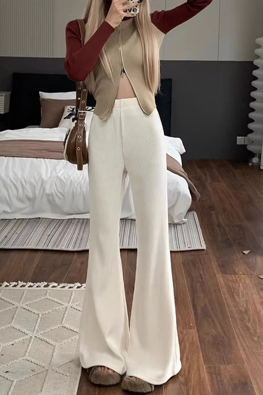 High Waist Slim Retro Corduroy Flare Pants