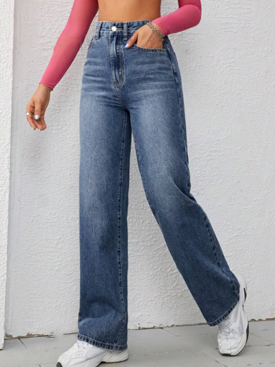 Loose High Waist Straight Skinny Wide Leg Jeans