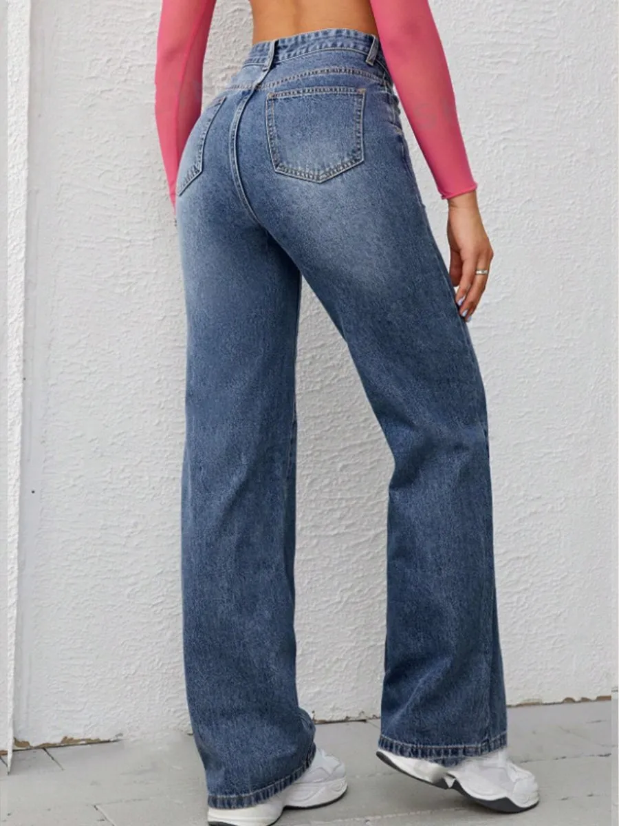 Loose High Waist Straight Skinny Wide Leg Jeans