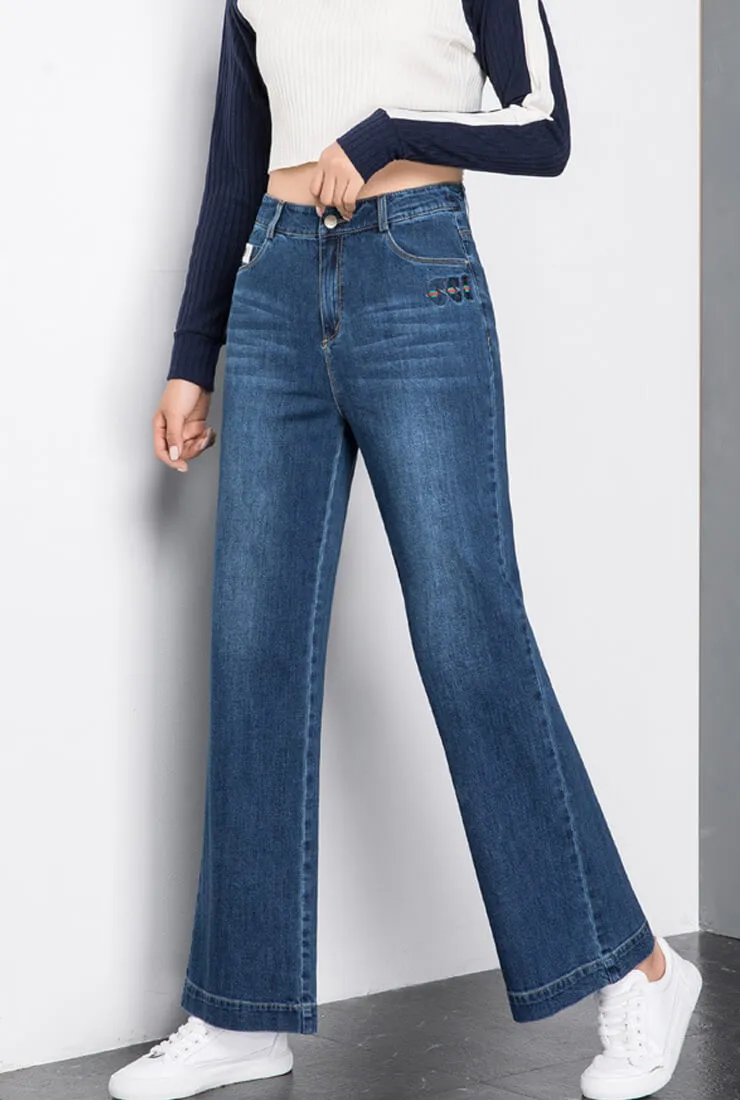 Loose Straight Wide Blue Jeans
