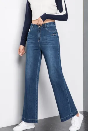 Loose Straight Wide Blue Jeans