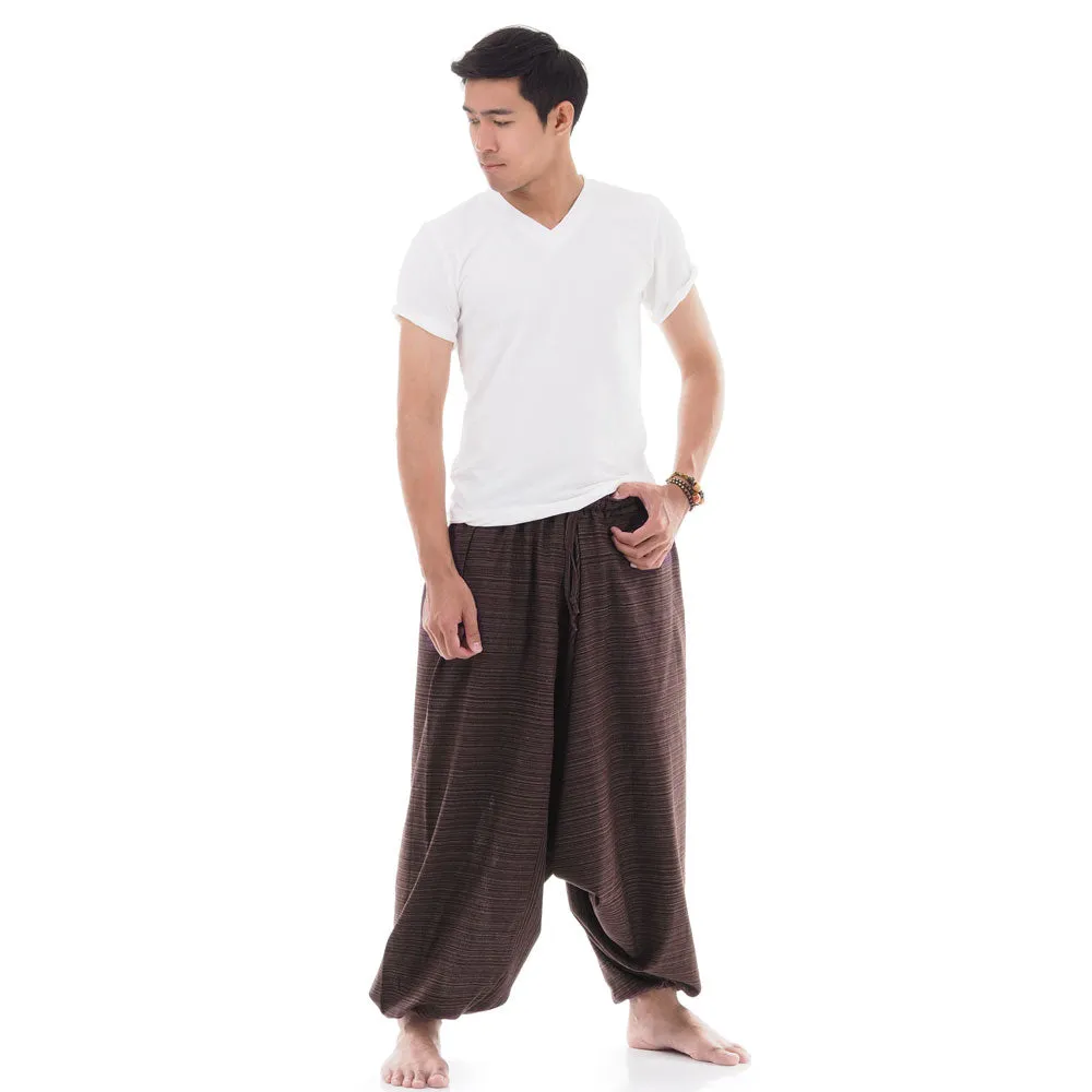 Mahogany Brown Men's Pinstripe Drop Crotch Harem Pants