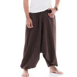 Mahogany Brown Men's Pinstripe Drop Crotch Harem Pants