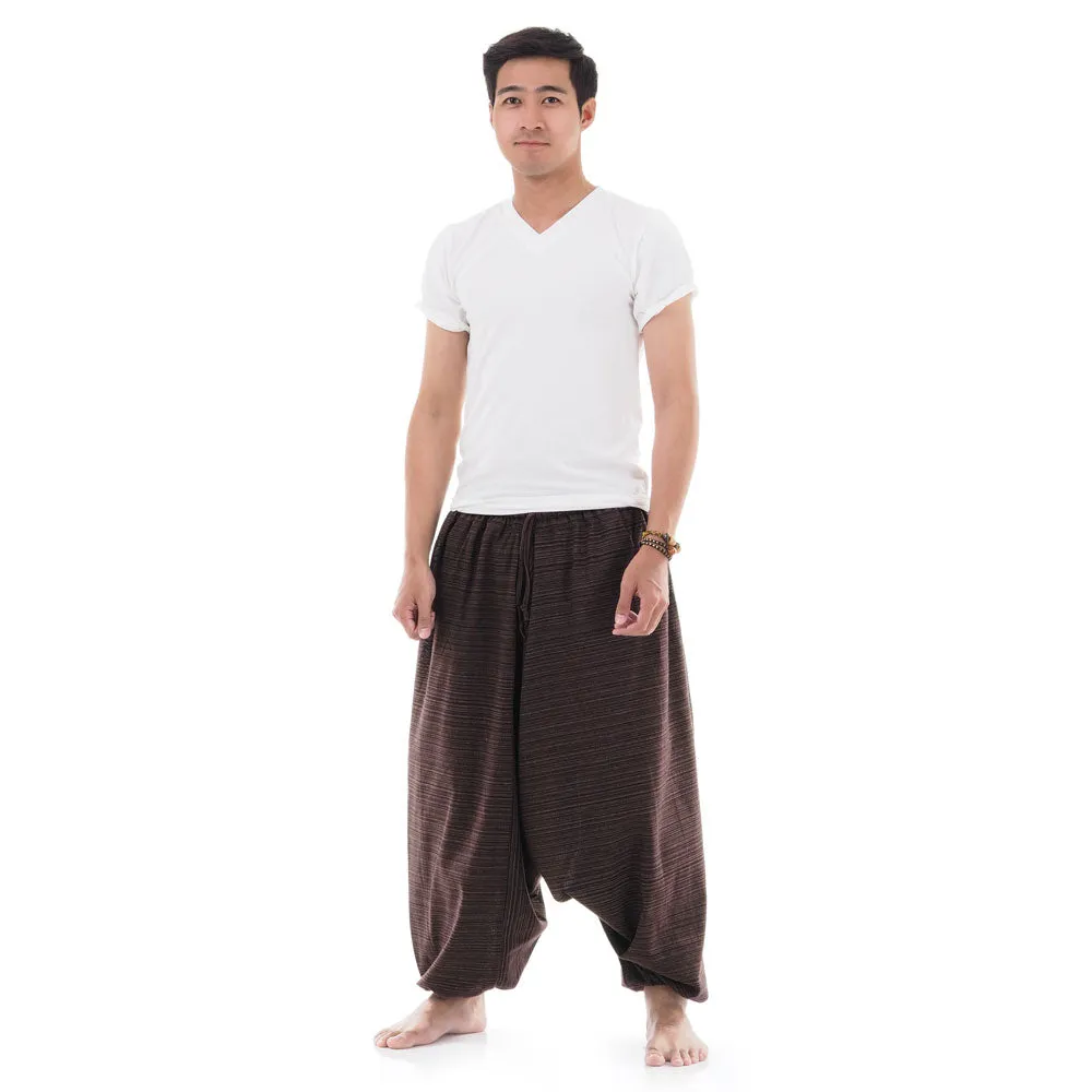 Mahogany Brown Men's Pinstripe Drop Crotch Harem Pants