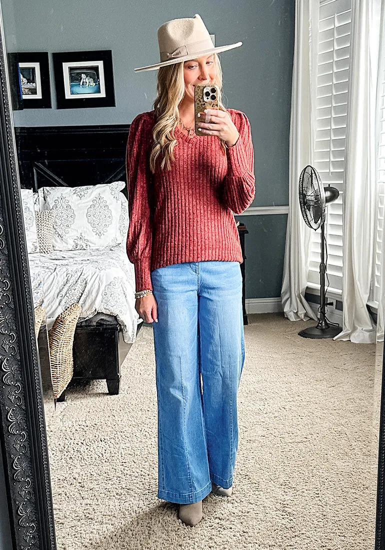 Medium Blue Women's Stretchy Pull On Jeans High Waisted Denim Pants