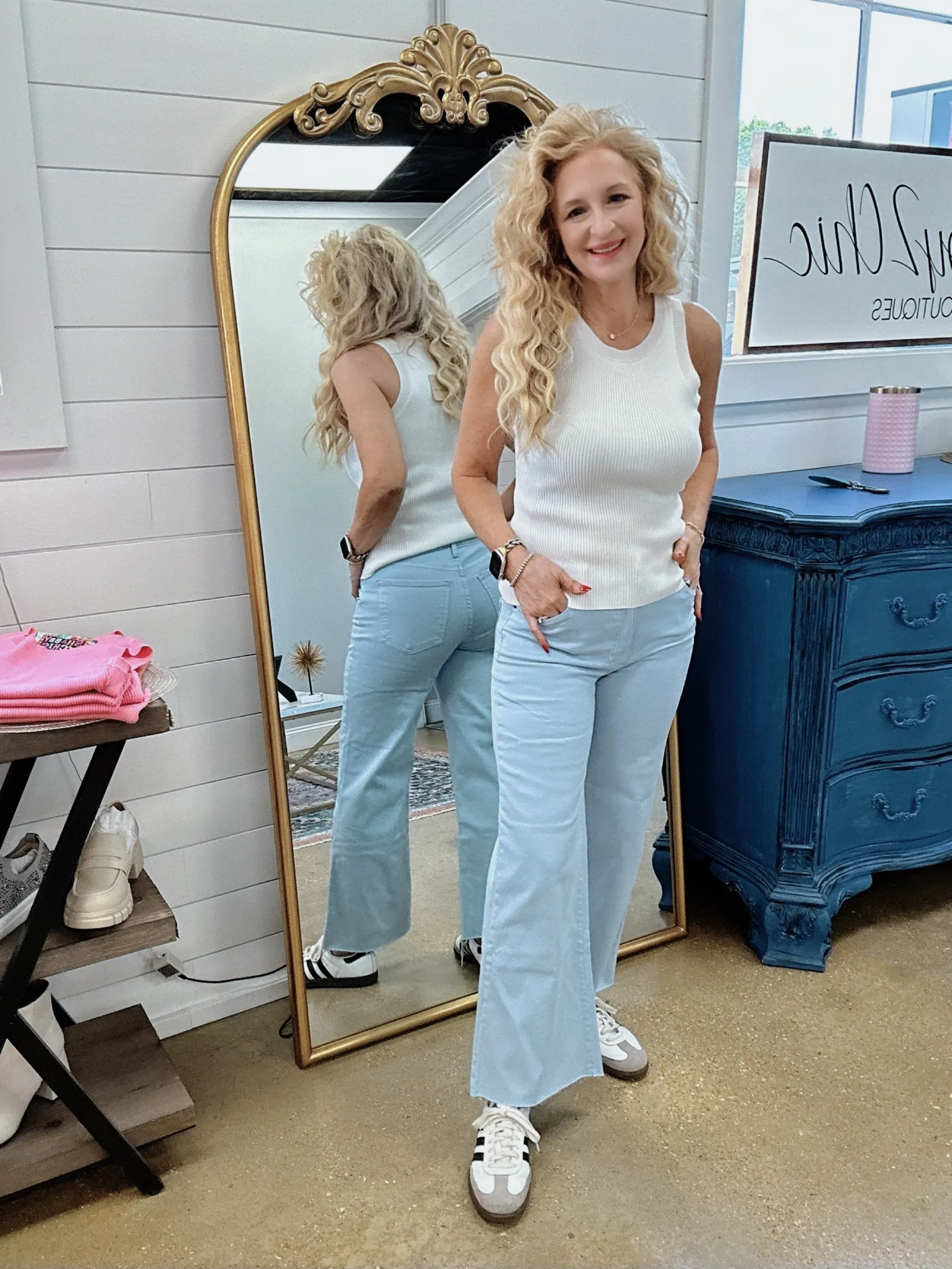 Meg High Rise Fab Ab Wide Leg in Baby Blue