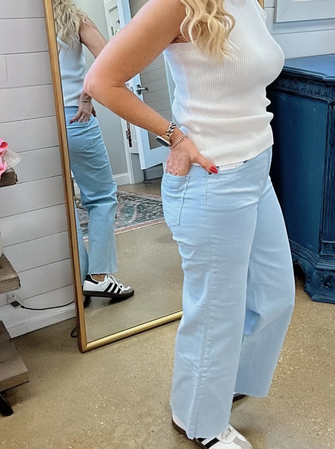 Meg High Rise Fab Ab Wide Leg in Baby Blue