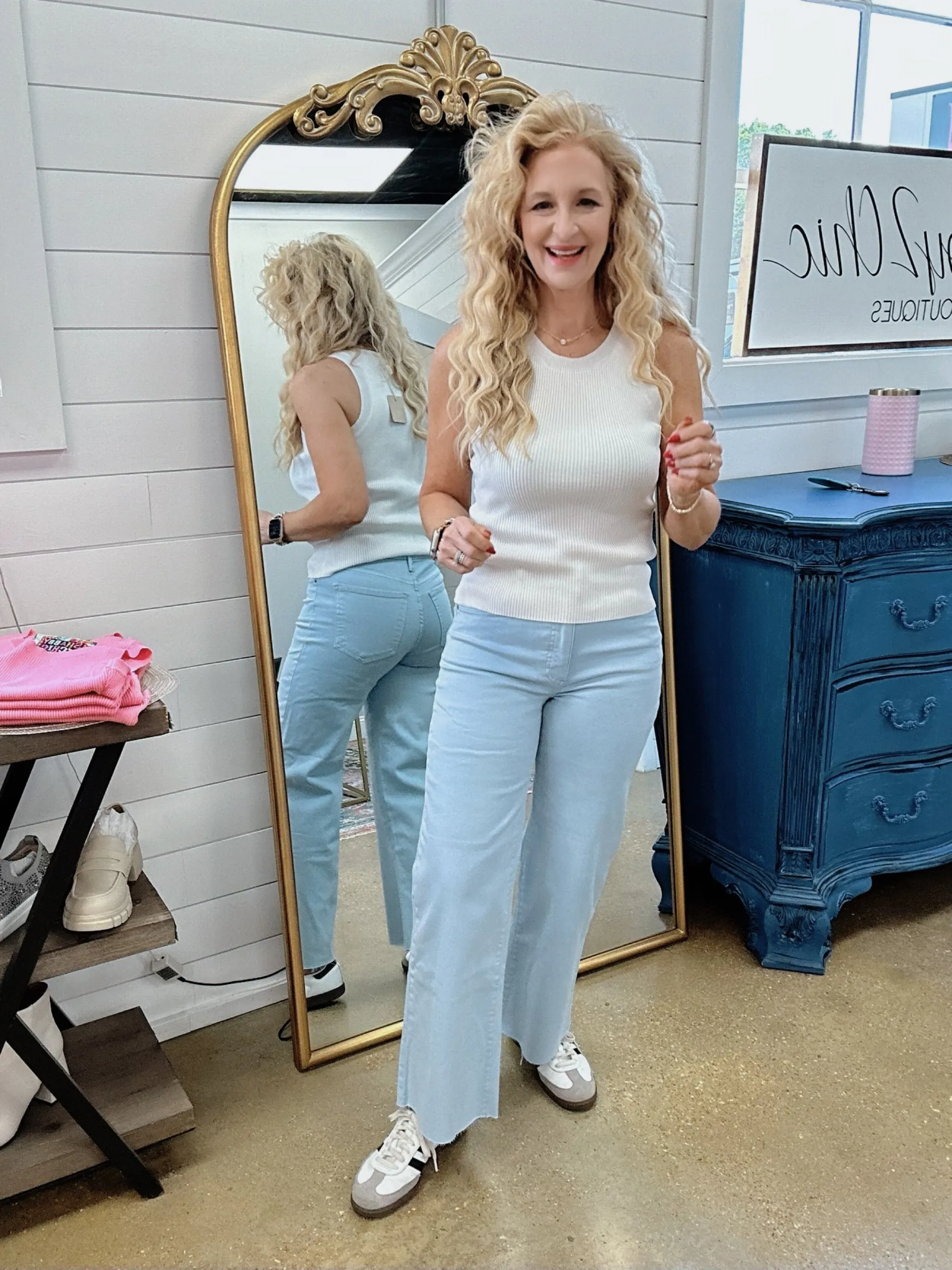 Meg High Rise Fab Ab Wide Leg in Baby Blue