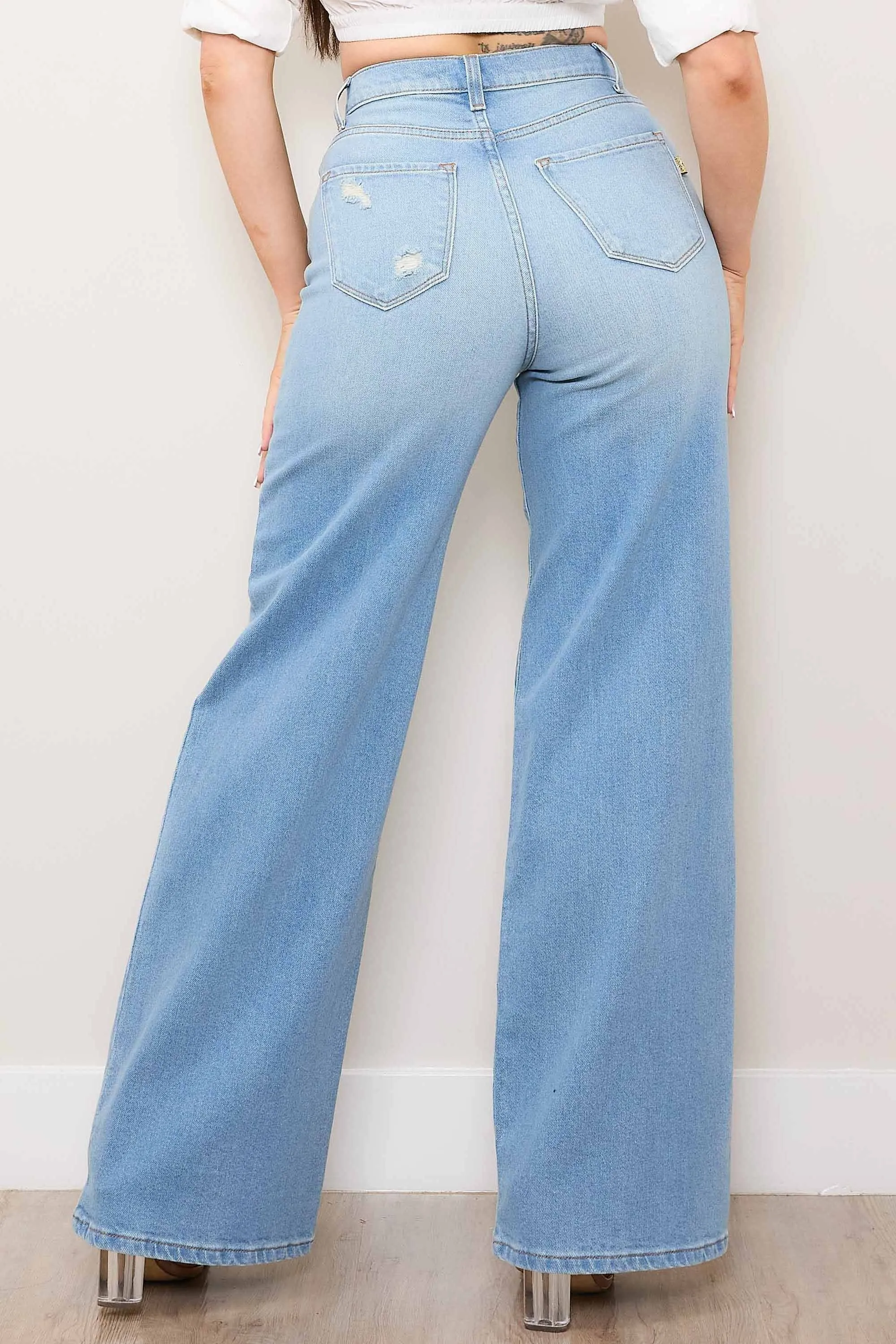 Mini Distress Wide Leg Jeans