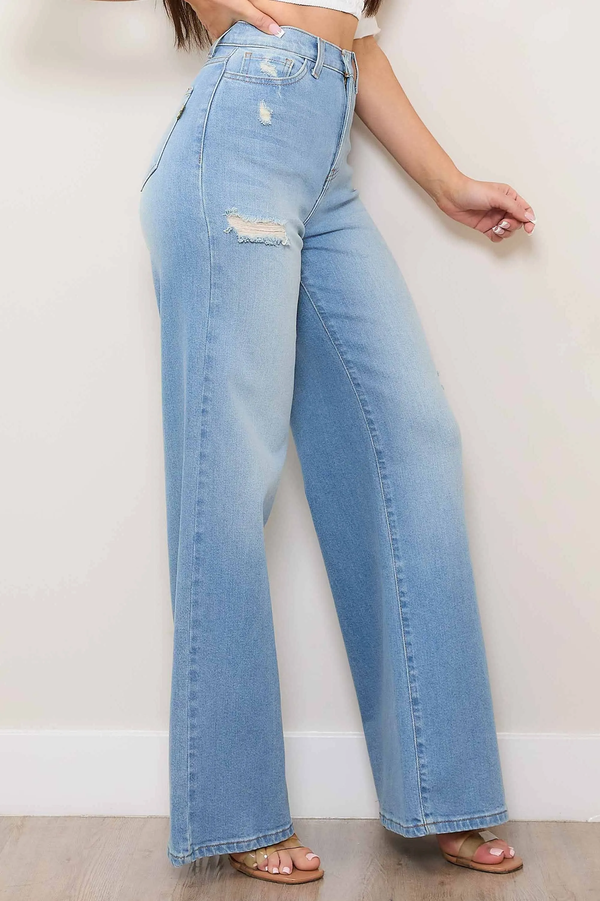 Mini Distress Wide Leg Jeans
