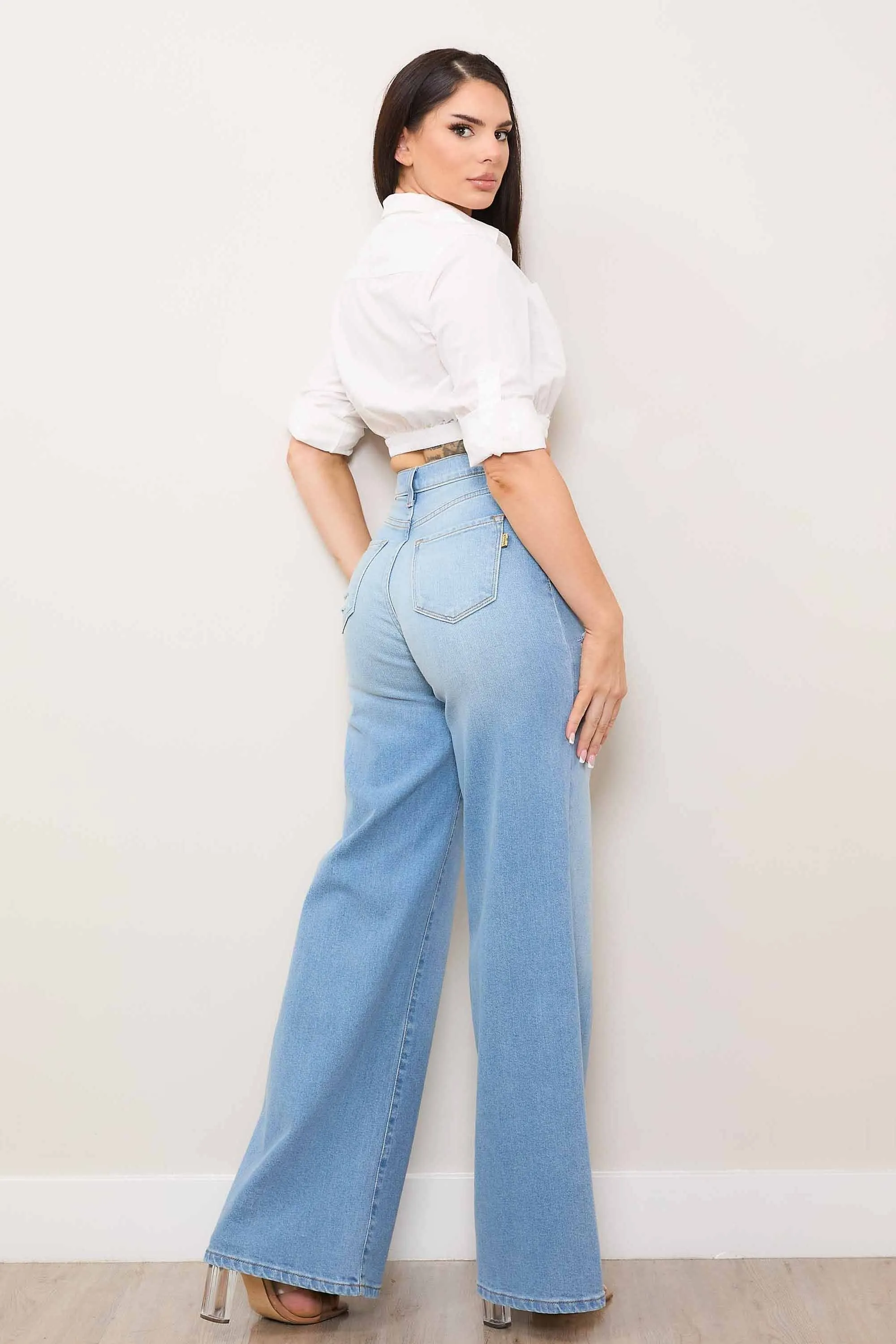 Mini Distress Wide Leg Jeans