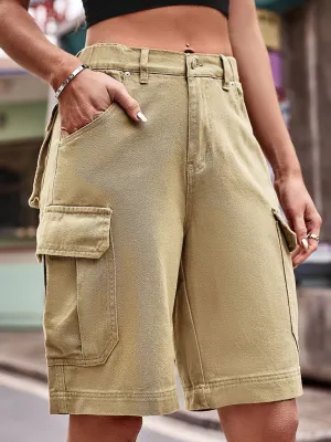 Nathalia New Elastic Waist Denim Cargo Cropped Shorts