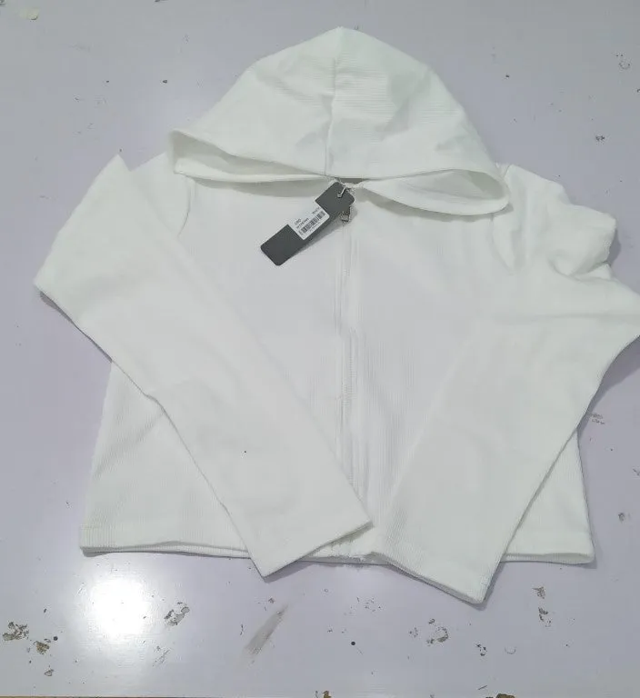 O175449 Hooded Neck Off-White Zipped Sweatshirt