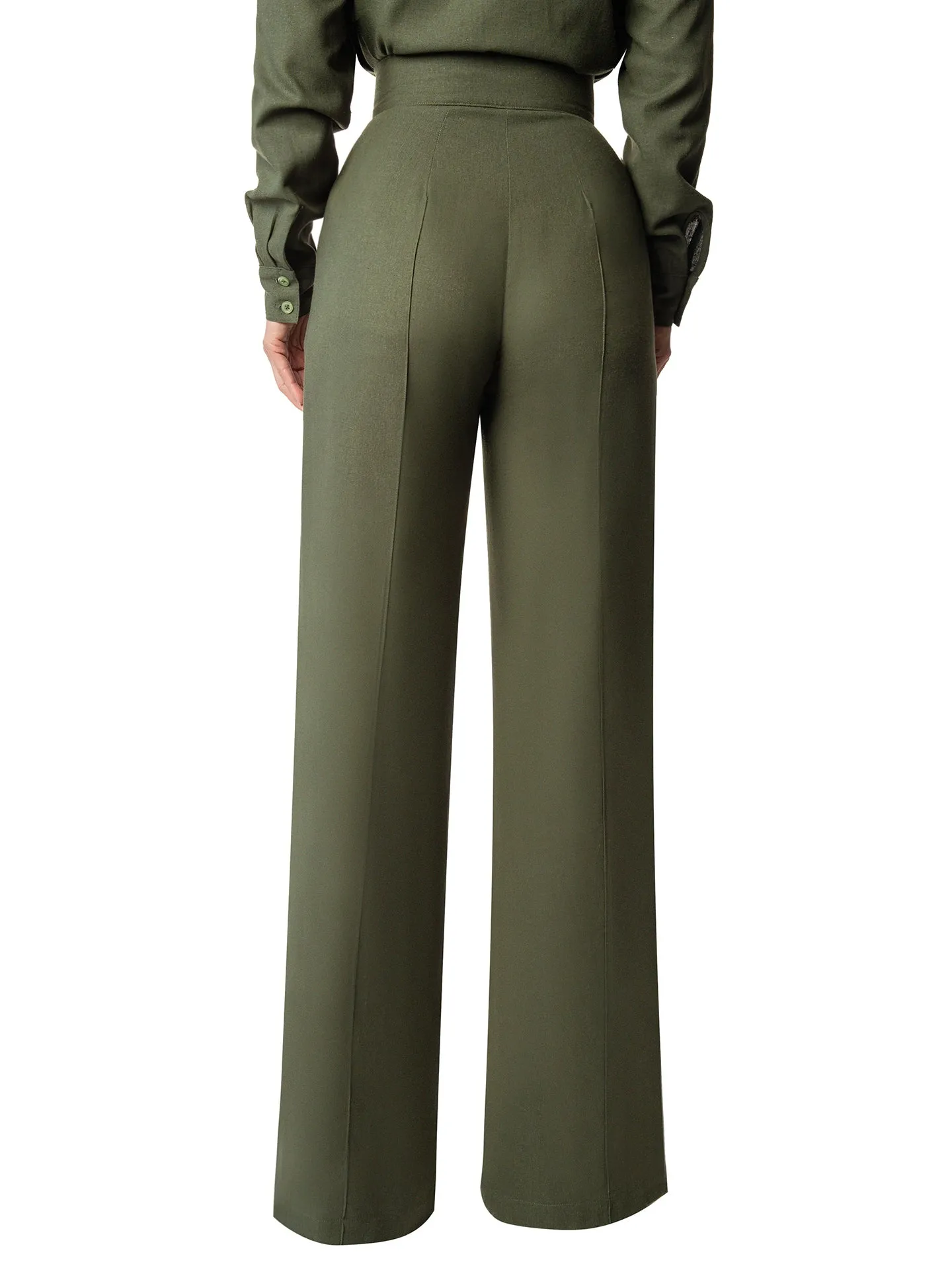"Ebony" Olive Linen High Waist Pants