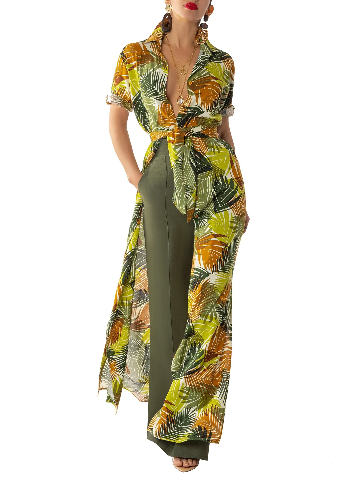 "Ebony" Olive Linen High Waist Pants