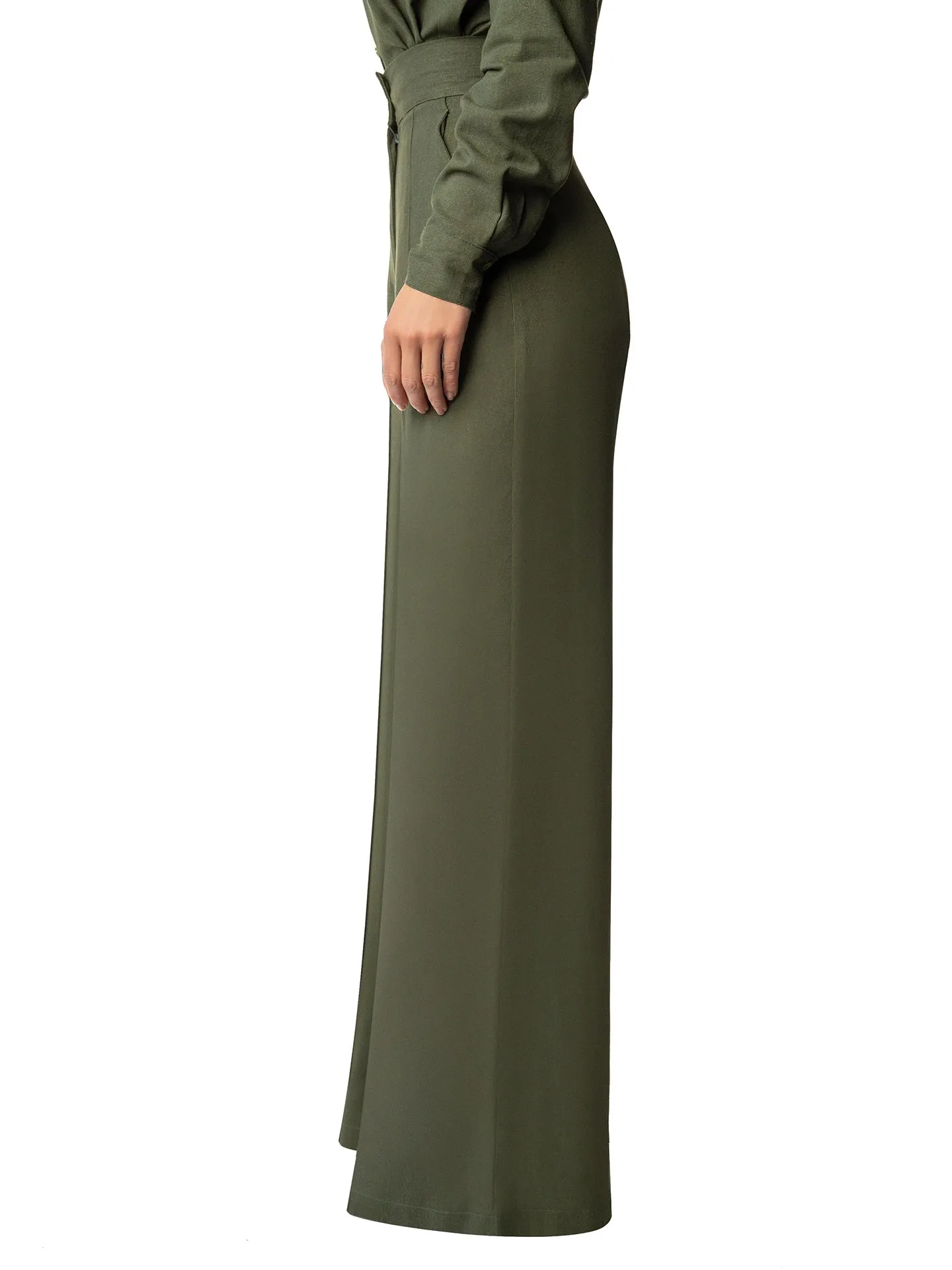 "Ebony" Olive Linen High Waist Pants