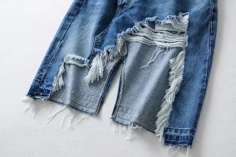 retro vintage distressed frayed demi length denim pants asymmetric jeans european style