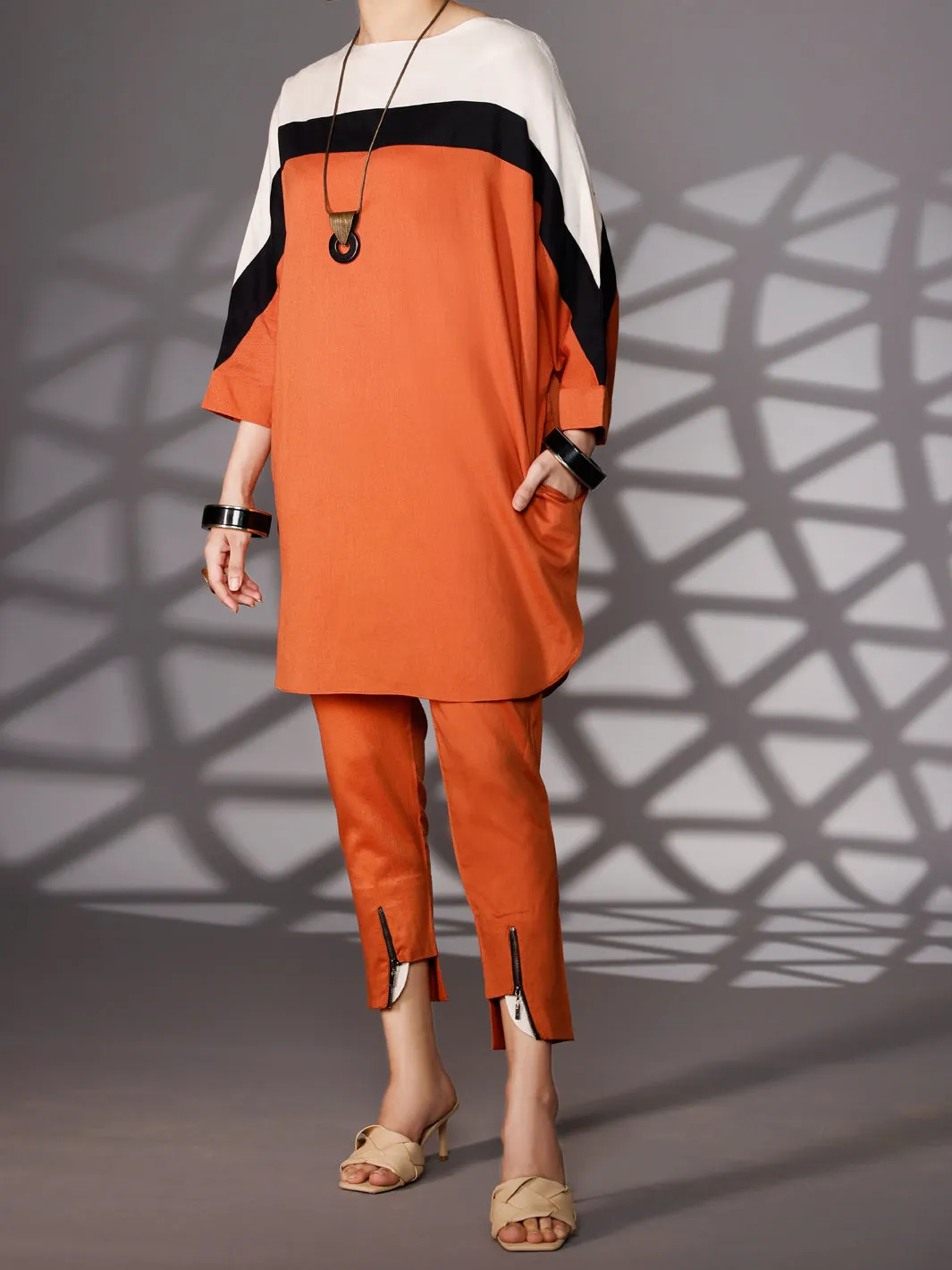 Rust Cotton Jacquard 2 Piece Stitched - AWP-2PS-305