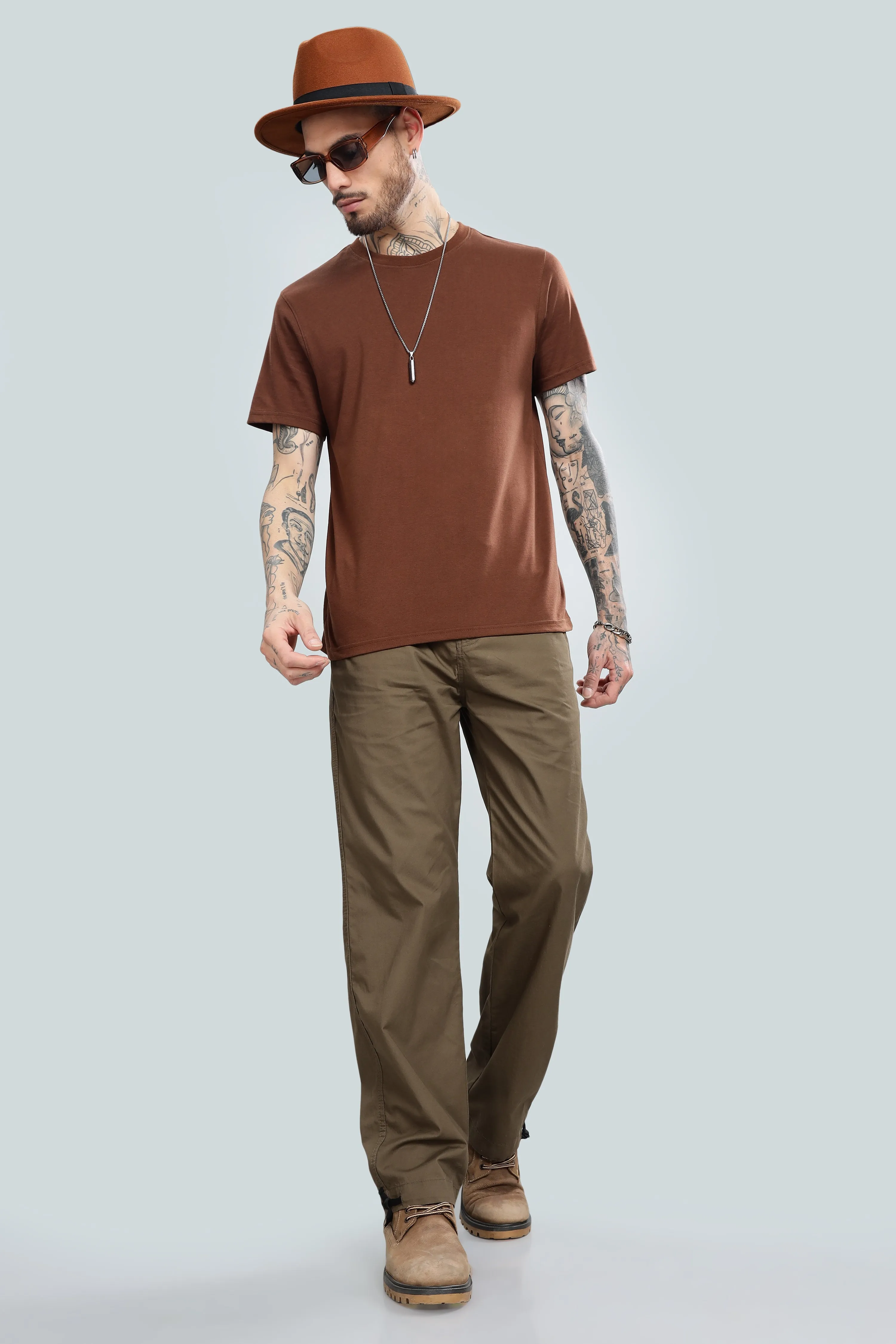 SAINTJONES LIGHT BROWN STRAIGHT PANTS.