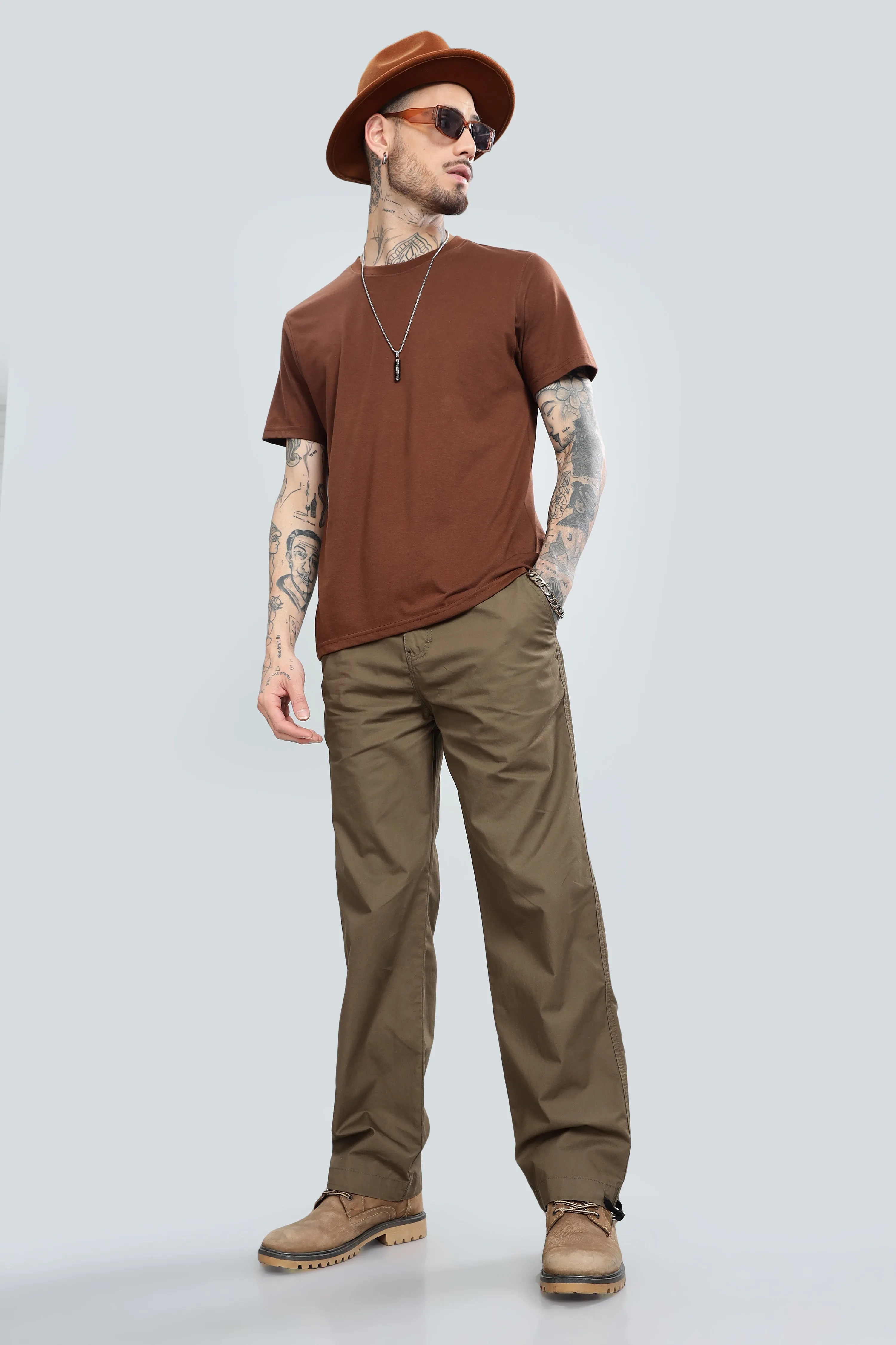 SAINTJONES LIGHT BROWN STRAIGHT PANTS.