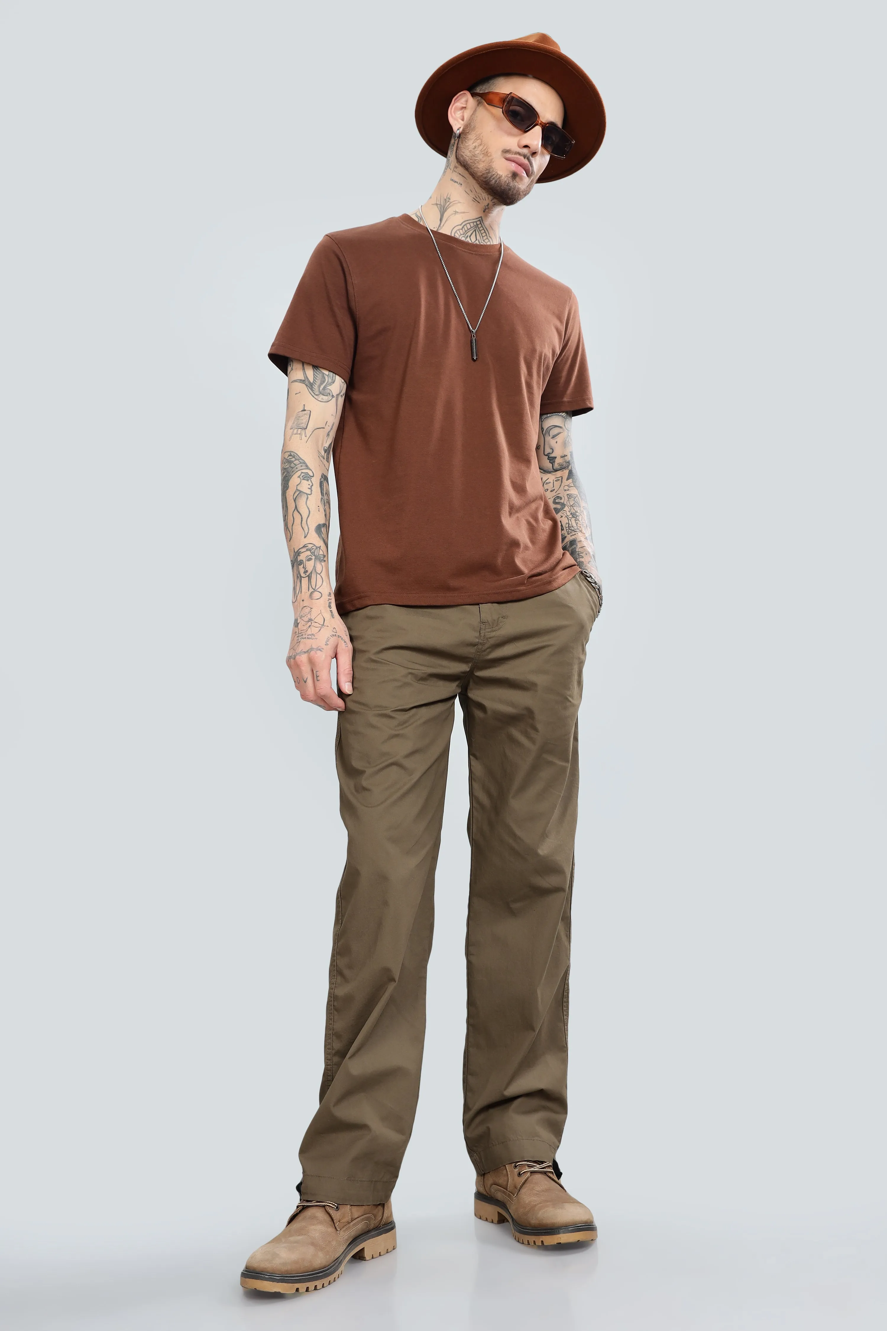 SAINTJONES LIGHT BROWN STRAIGHT PANTS.