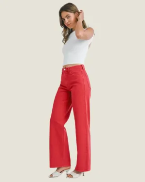The Cherry: Red Relaxed Wide Leg Jeans